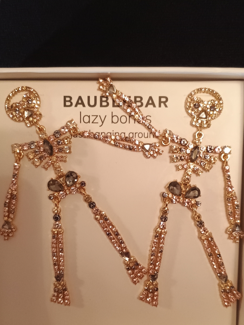 NWT BaubleBar Lazy Bones Viral Skeleton Statement Earrings Halloween